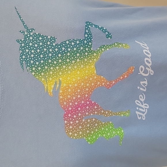 Life IS GOOD blue unicorn tshirt.  Size is Medium. - Picture 4 of 7